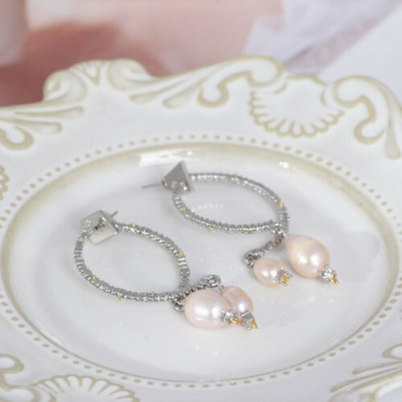 Alexis Bittar Baroque Pearl & Silver Hoop Earrings